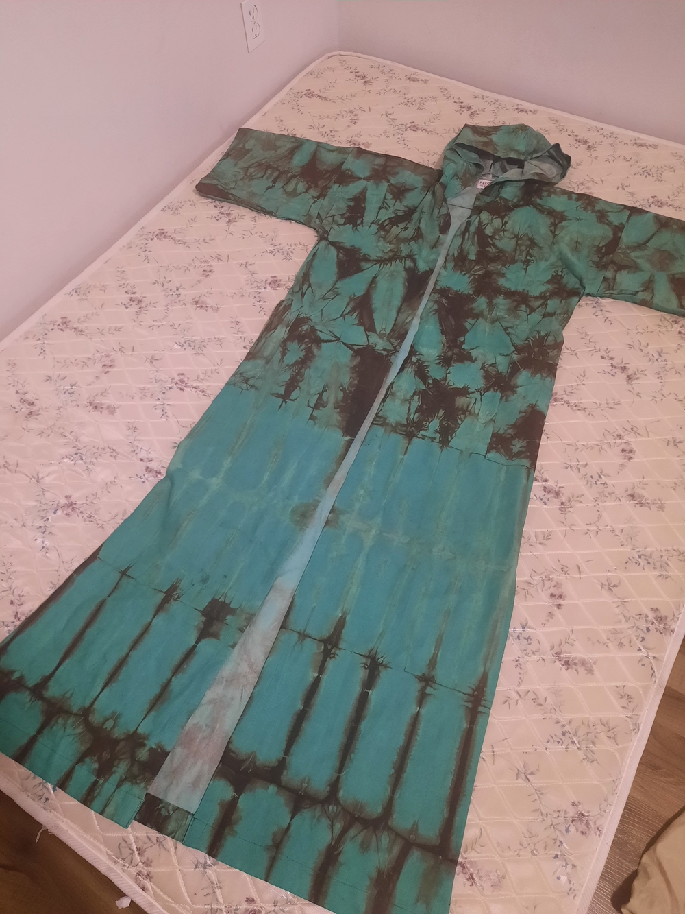 Teal & Black Tie-Dye Hooded Duster